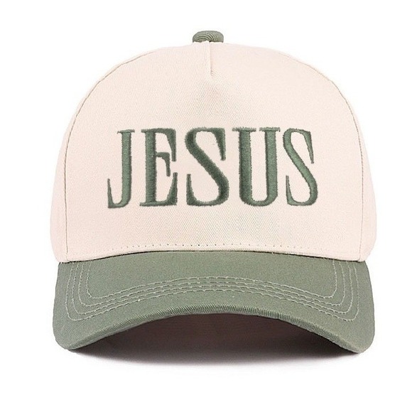 Jesus Embroidered Hat Dark Forest / Cream NWT - Picture 2 of 5